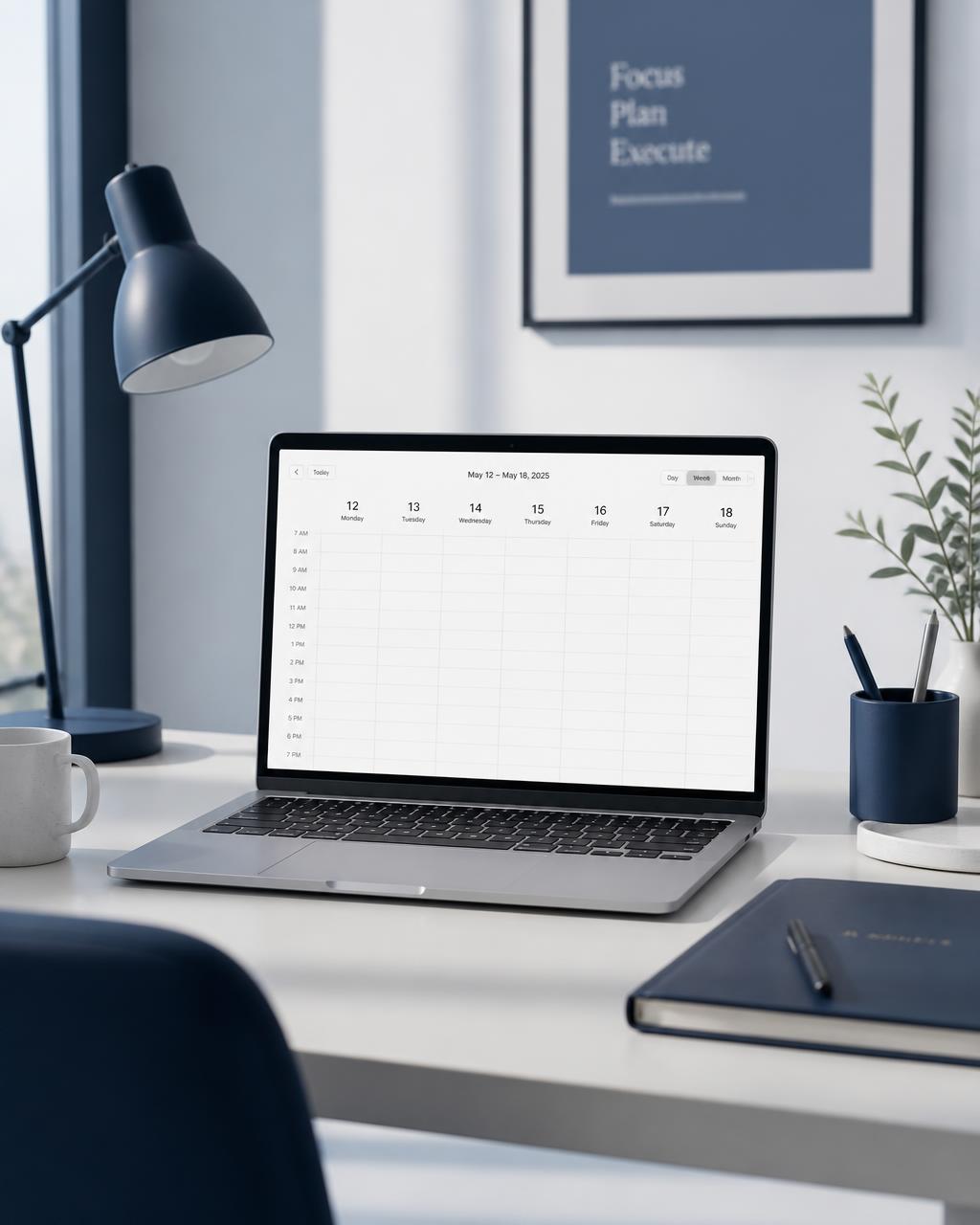 Bureau avec un calendrier électronique presque vide